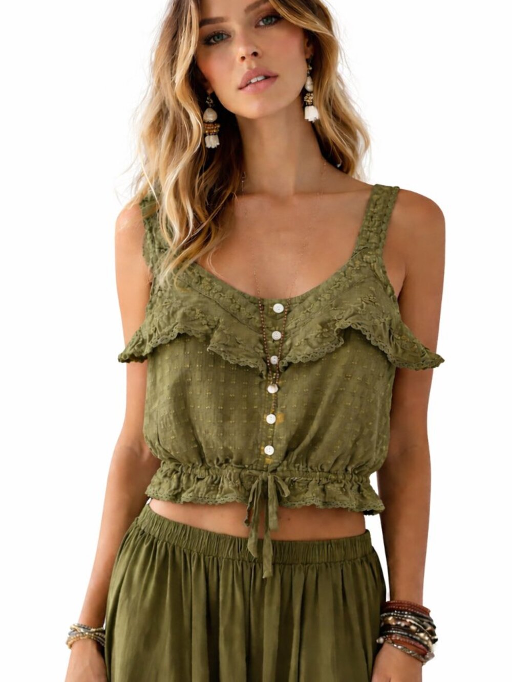 Cropped American Eagle pure cotton, feminine romantic top, embroidery ruffles